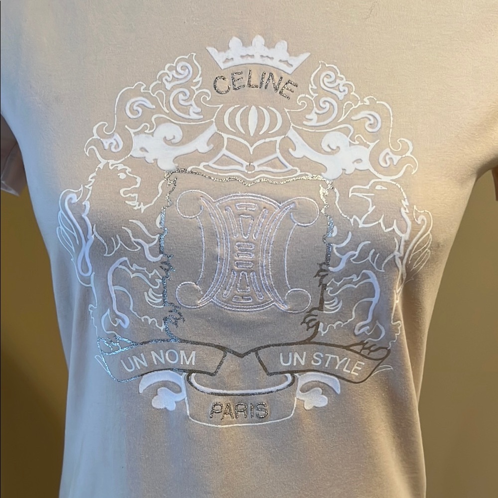 Celine Pale Pink  Graphic T-Shirt with Silver Embroidery